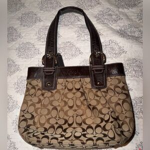 Coach Tan and Brown Signature Shoulder Bag